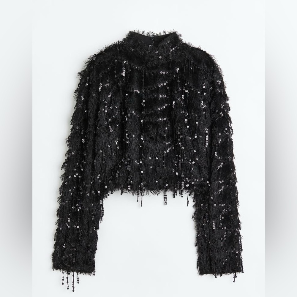 Black Sequin/Furry Top